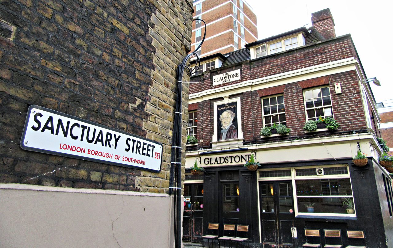 The Gladstone, a desi pub, on Sanctuary Street and Lant Street.
