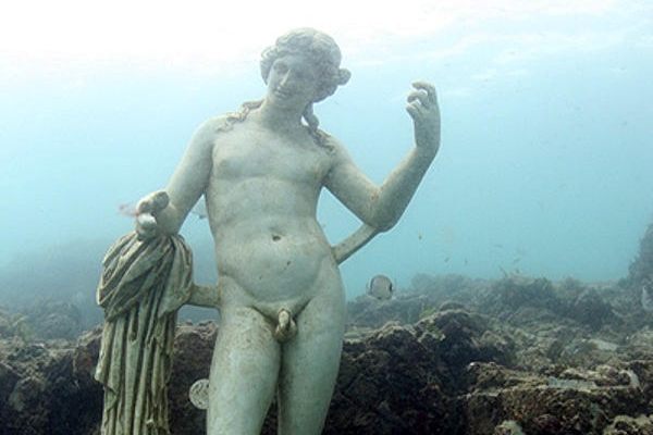 One of the many preserved statues beneath the water.