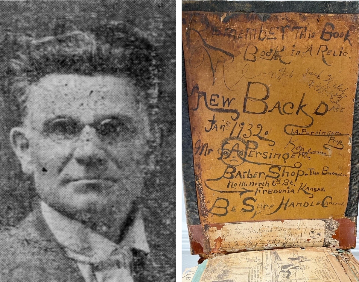 Persinger (shown here in 1918) invited his barbershop customers to contribute to the scrapbook—as long as they handled it with care.