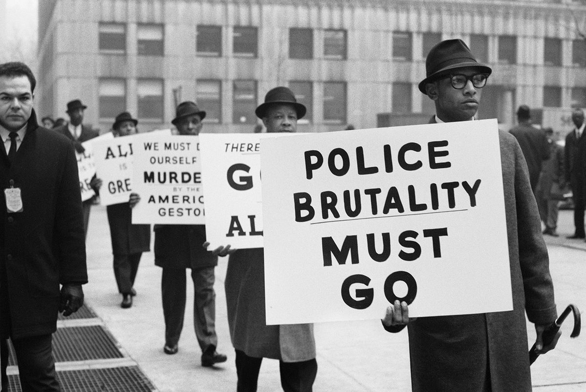 For another <em>LIFE</em> assignment, Parks immersed himself in the Black Muslim movement, with Malcolm X as his guide. In April 1962, police officers shot seven black men outside a mosque in Los Angeles, killing Nation of Islam member Ronald Stokes. Parks documented the protests against police brutality that followed as part of his wide-ranging photo essay, published in 1963.
