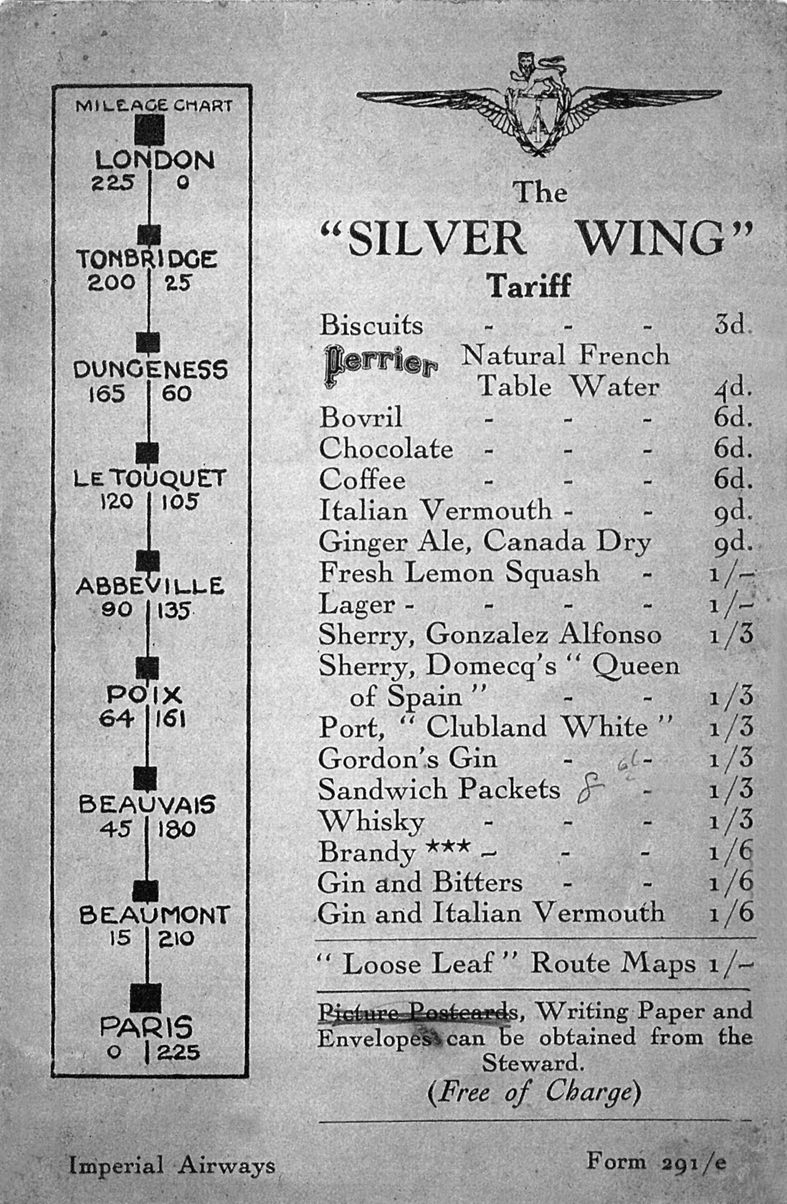 The very first airline menu from 1919.
