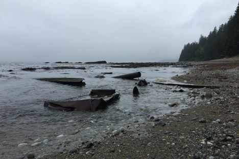 Wreckage of the SS Valencia along the shore of Pachena Bay.
