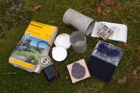 Stamps collected from letterboxing on Dartmoor. 