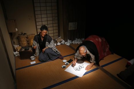 Recreation of Katsushika Hokusai painting in his home