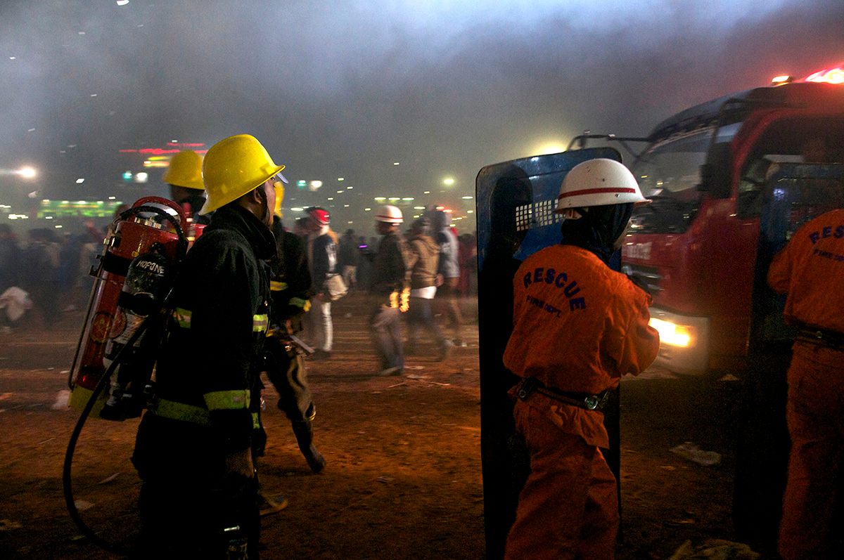 Firemen are on standby. Injuries and even deaths have occurred at the festival.