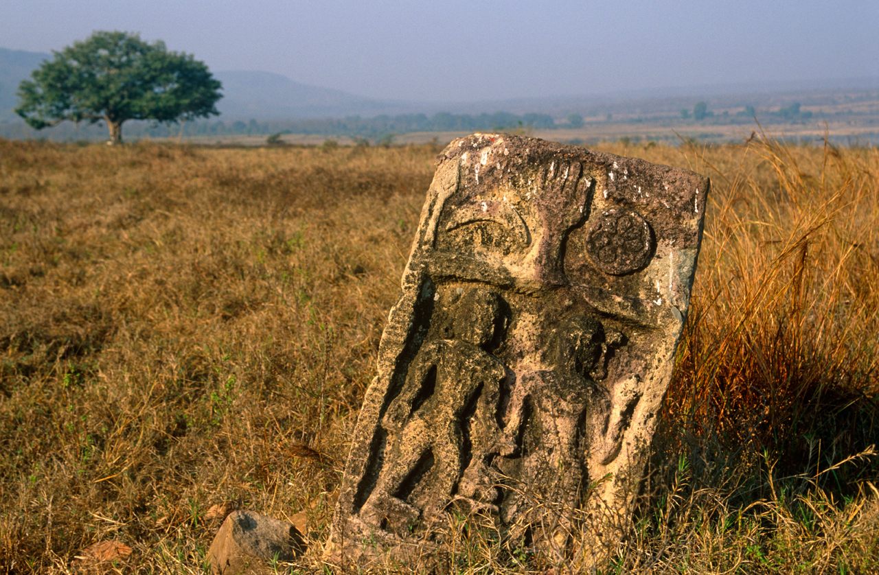 An old sati stone visible in Panna National Park in Madhya Pradesh. 