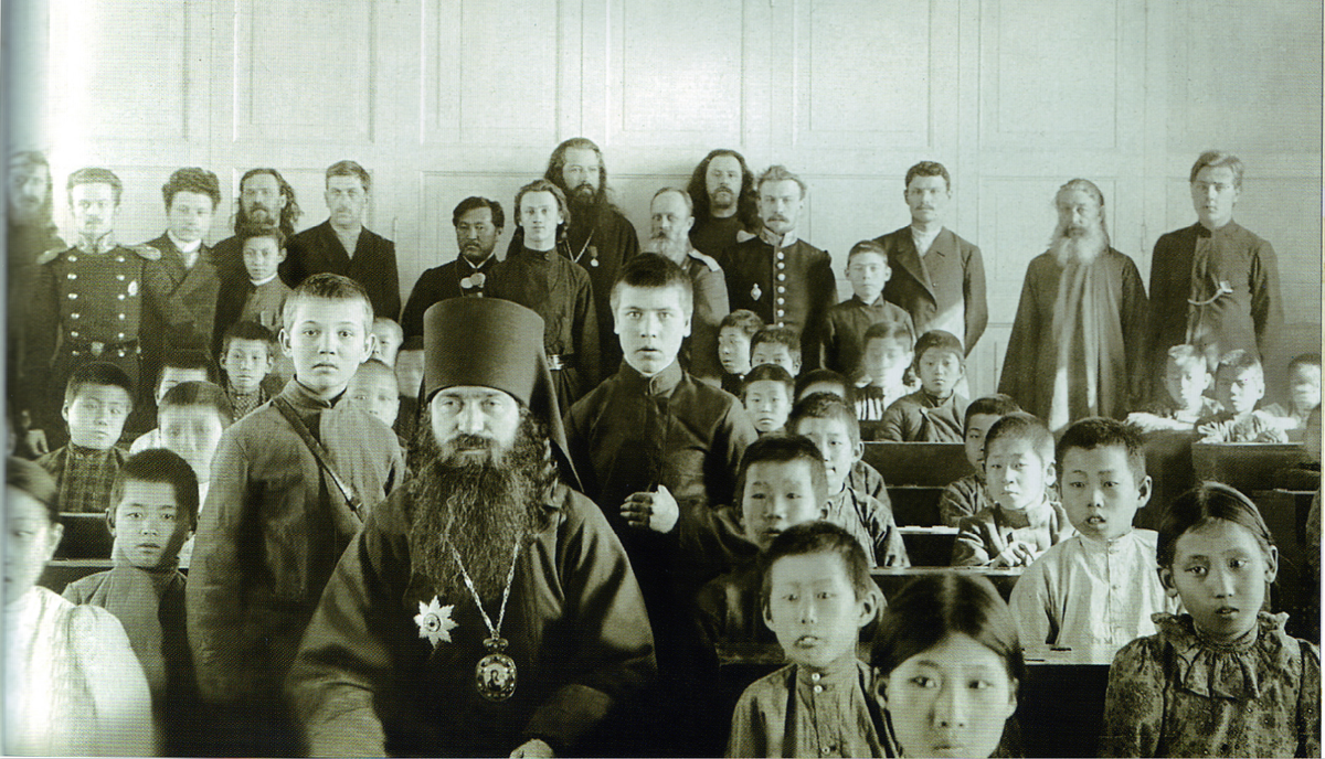 Russian Orthodox Archbishop Andronik (Nikolsky) visits a Korean school in Vladivostok, early 20th century.