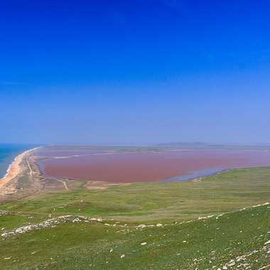 Koyashskoe Salt Lake against a clear, blue sky