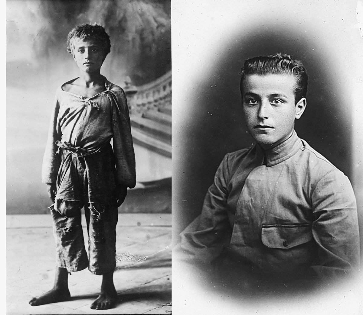 Giovanni Petrella, when taken aboard <em>Caracciolo</em> (left) and after. He later became a sailor on SS <em>Brazile</em>.