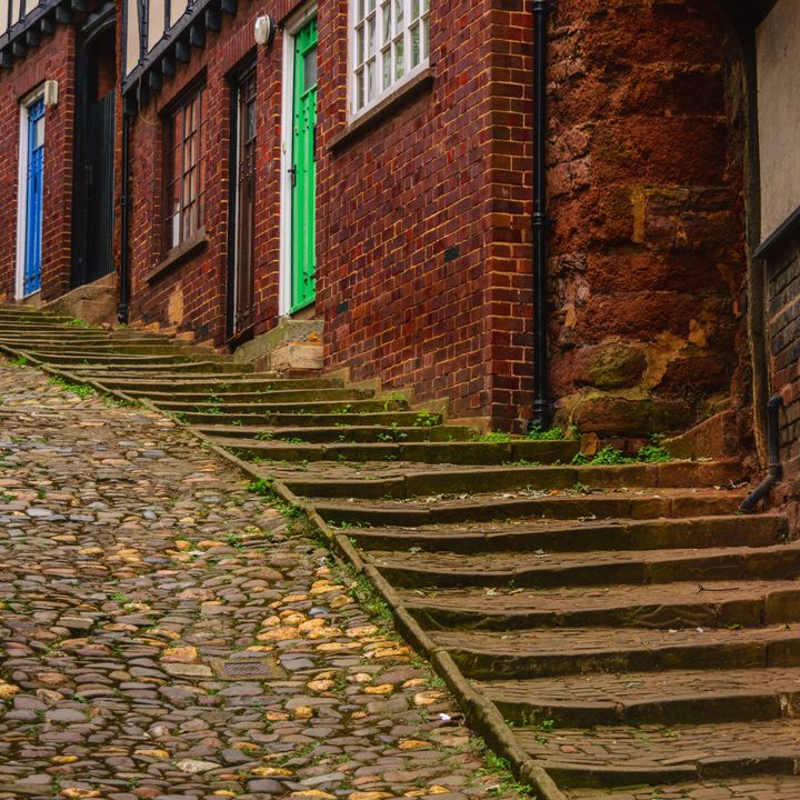 Old stone alley and stairs in Exeter