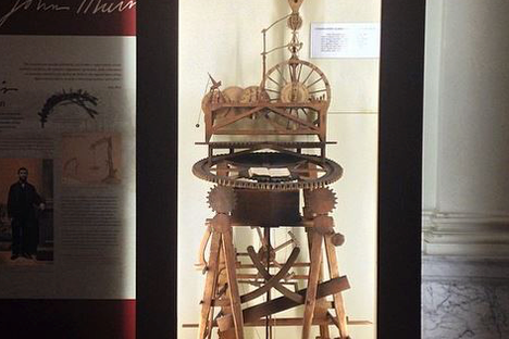 Muir's clock, circa 1860.  Exhibit at the Wisconsin Historical Society, Madison.