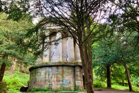 The mausoleum with surrounding trees