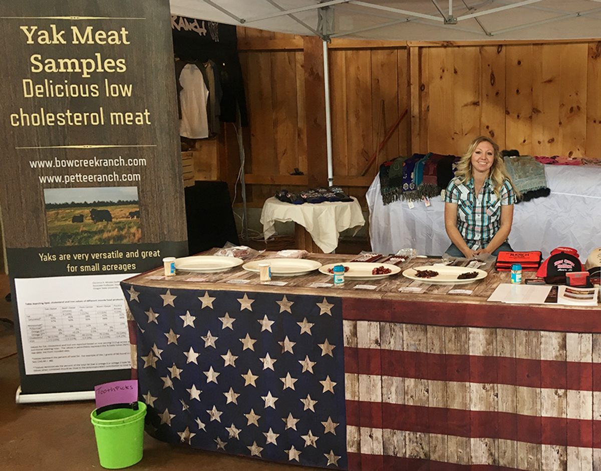 Danielle Garner at the tent at Yakapalooza for Bentwood Alpacas and Yaks.