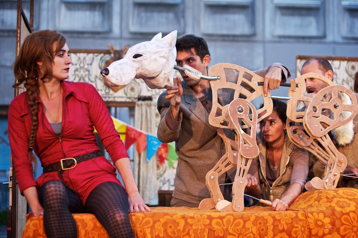A glimpse of “La Traque” ("The Pursuit"), a play by international artist collective Projet D about a village that gets surrounded by wolves.