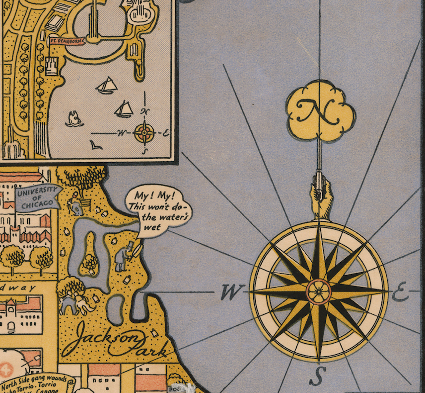 Even standard map features were given a thematic twist. In this case, the "North" compass point is a shooting gun.
