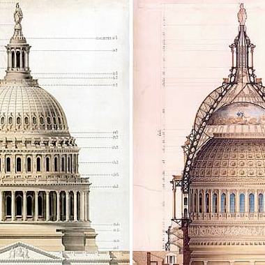 Cutaway watercolors of the present day dome