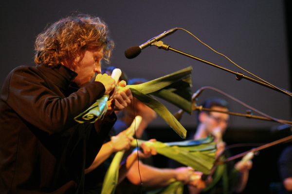 Matthias Meinharter plays the leek violin, his favorite vegetable instrument.