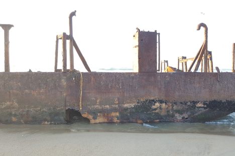 The barge seen during sunset. 