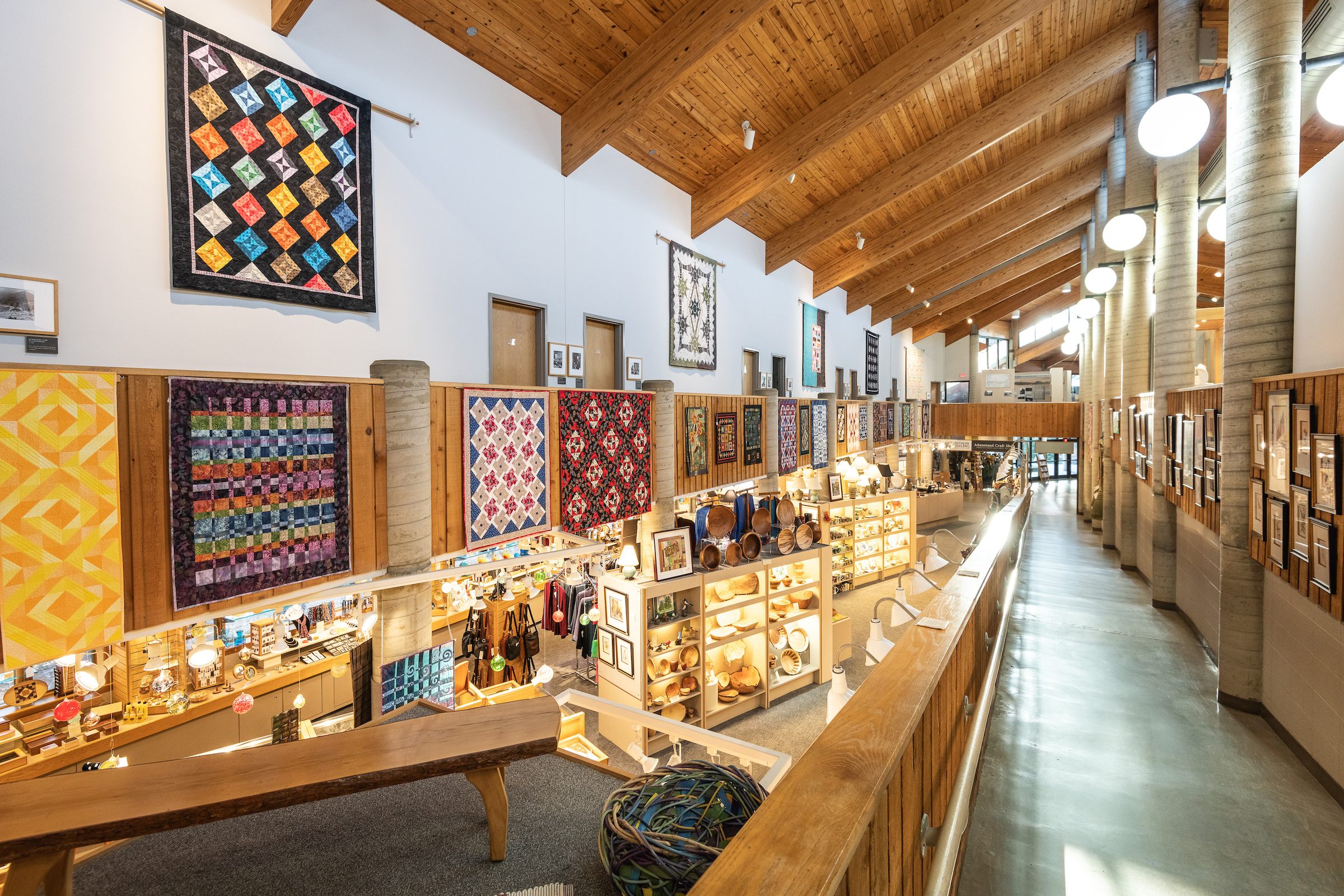 Both traditional and contemporary pottery, glassworks, woodcarvings and more are on display at Asheville’s Folk Art Center.