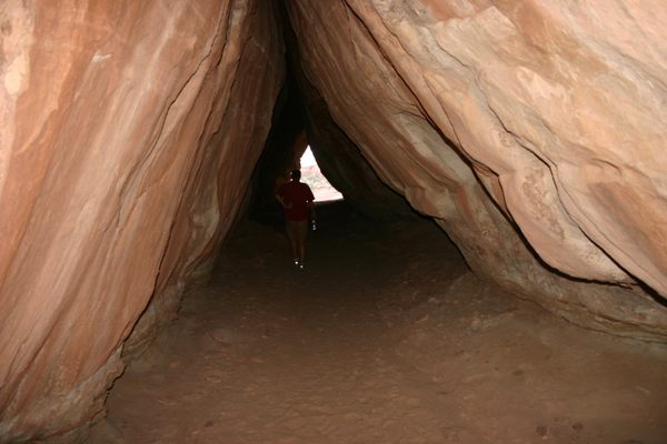 Tusher Tunnel.  The tunnel is tall enough to stand upright--note the shadowed figure.