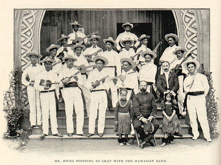 John Philip Sousa hangs out with a Hawaiian ukulele band in 1901, just 14 years before his defeat.
