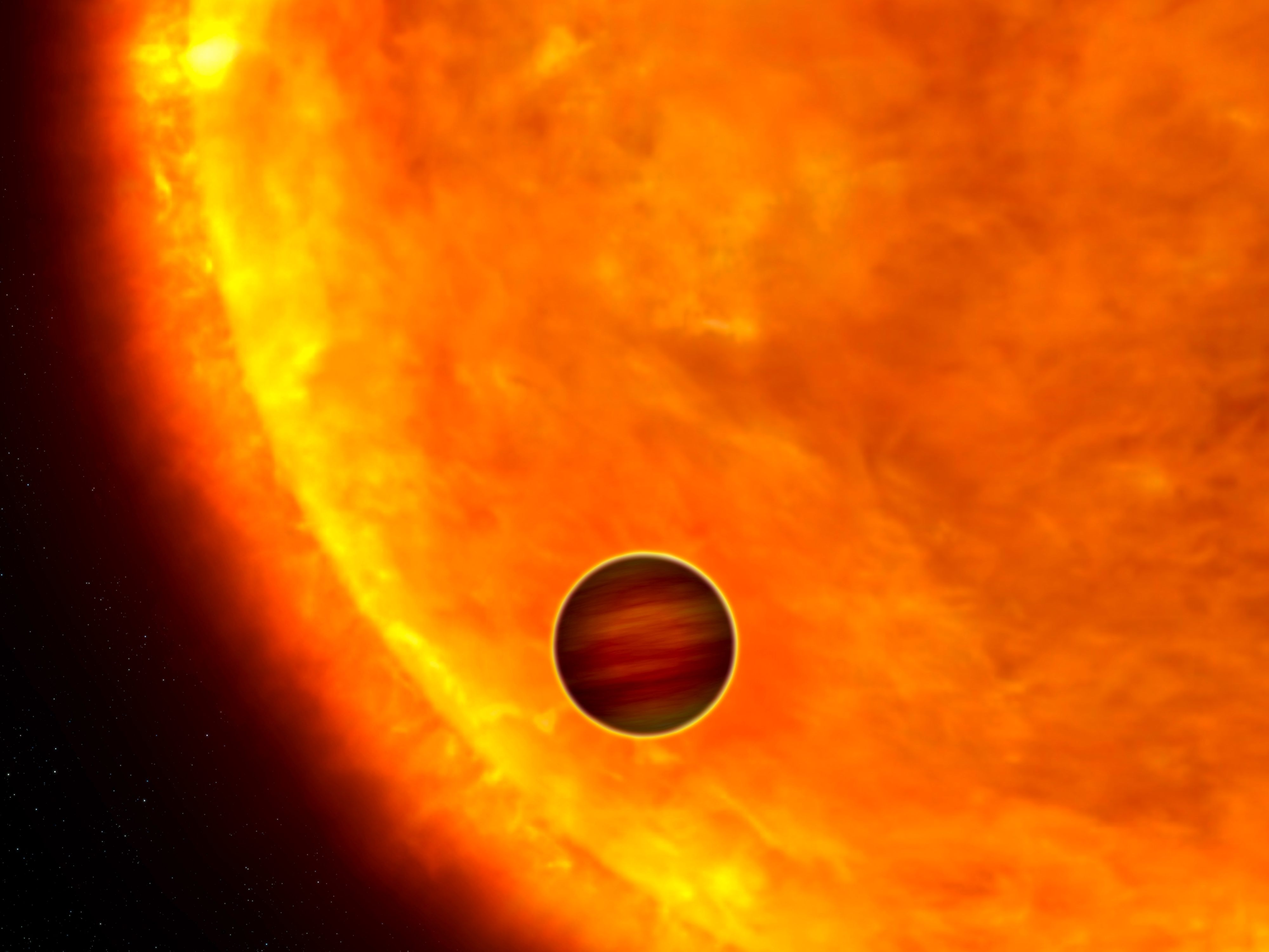 An artist's depiction of a star and exoplanet.