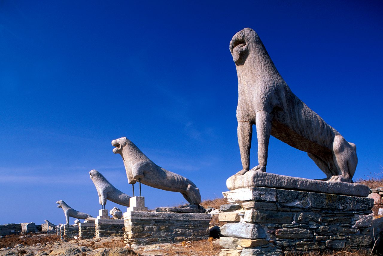 The famous Terrace of Lions is one of many ancient Greek sites featuring realistic depictions of the animals; eroded by weather, the remaining statues are now safely housed in a nearby museum.