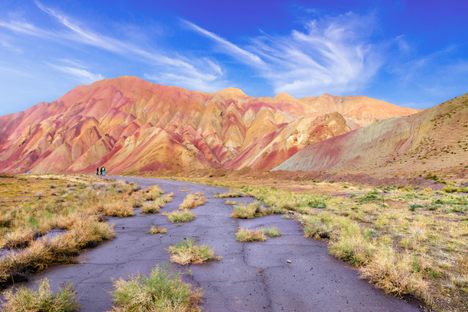 Mineral deposits paint these mountains with swaths of red and gold.