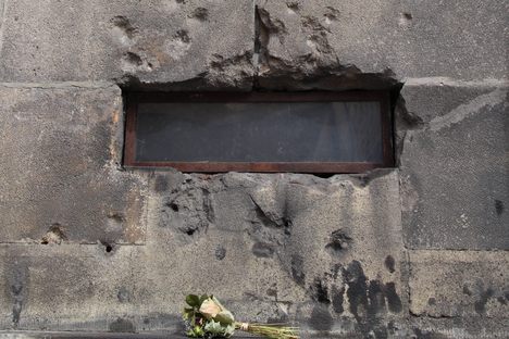 Bullet holes in the church.