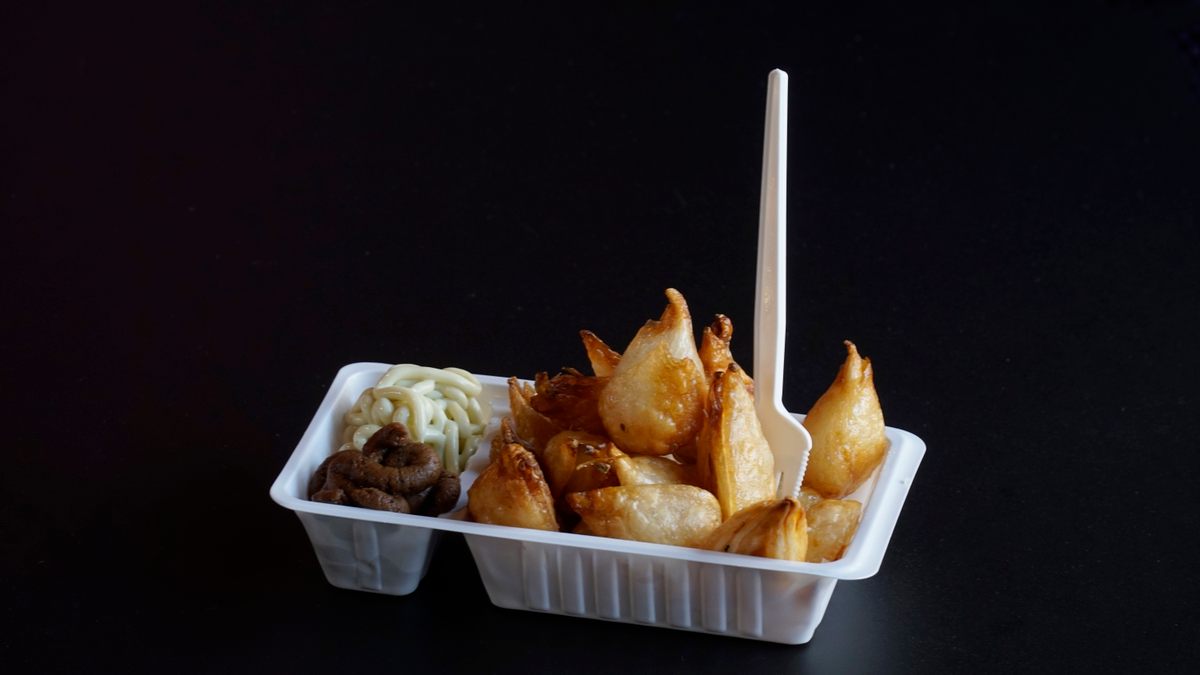 A french-fry dish, patatje oorlog, made with tulips instead of potatoes. (That's chestnut cream on the left.)