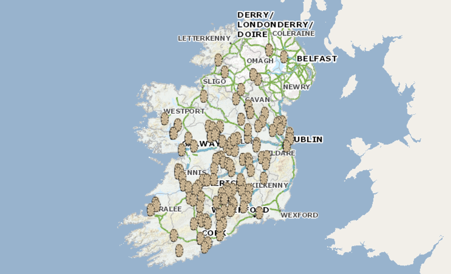 The distribution of Sheela-na-gigs in Ireland, shown on the Heritage Council's new map.