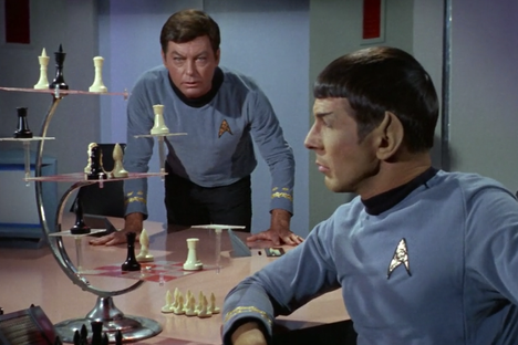 Spock plays Tridimensional Chess in the Star Trek: TOS episode, "Court Martial"