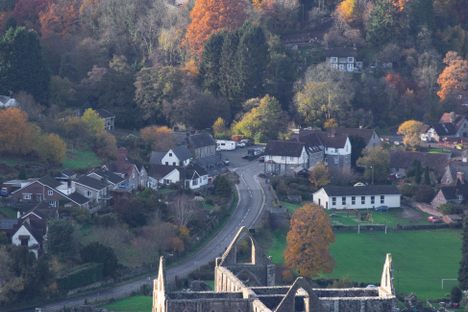 Tintern Abbey as viewed from the Devil's Pulpit. 