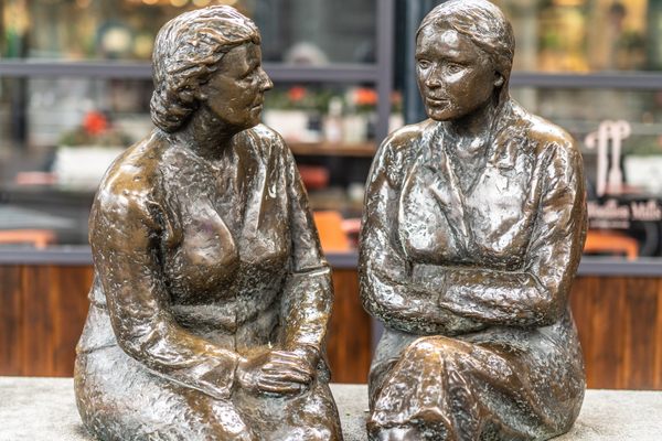 A bronze sculpture of three women in Old Town, Montreal, Quebec