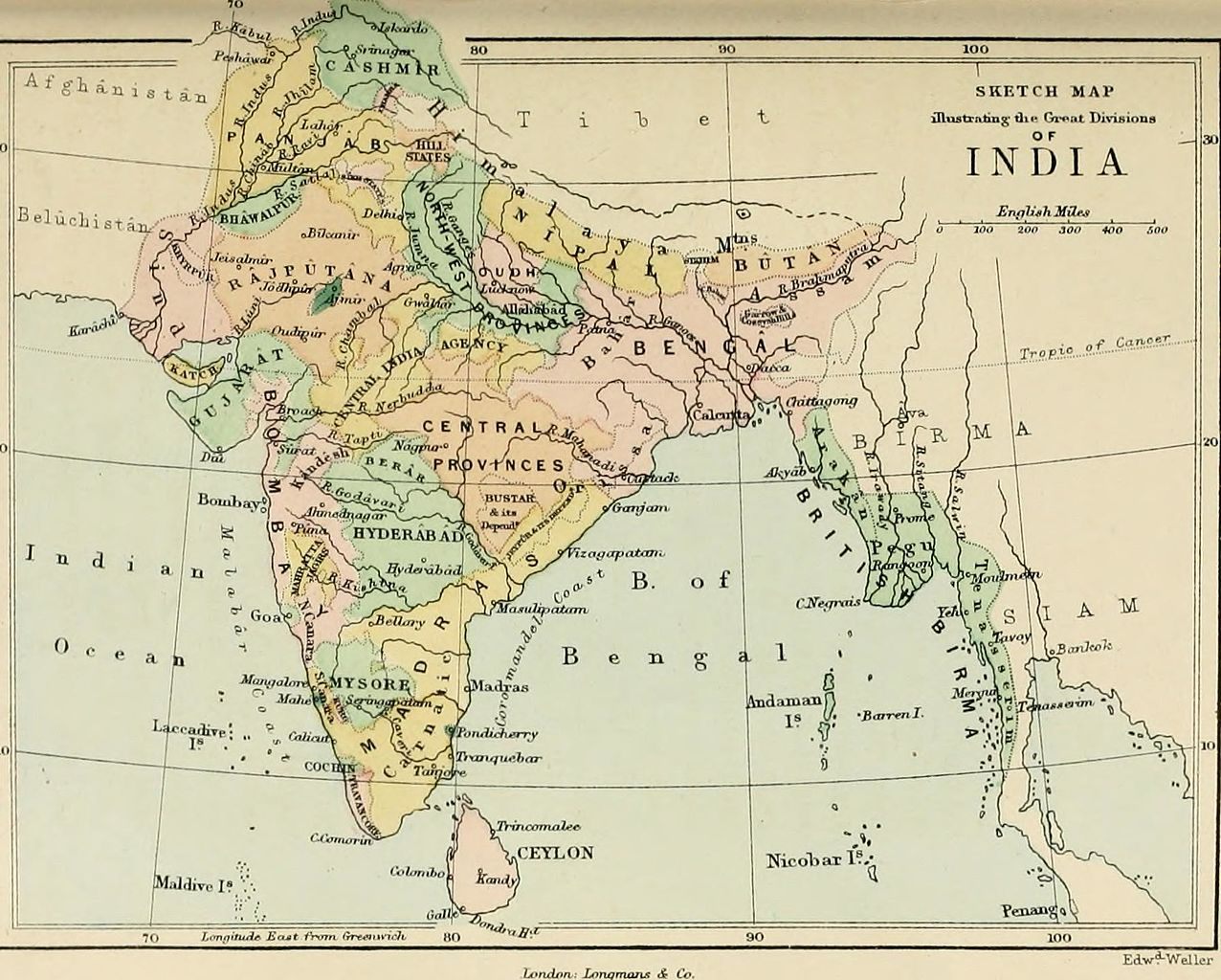 Map of India, c. 1875.