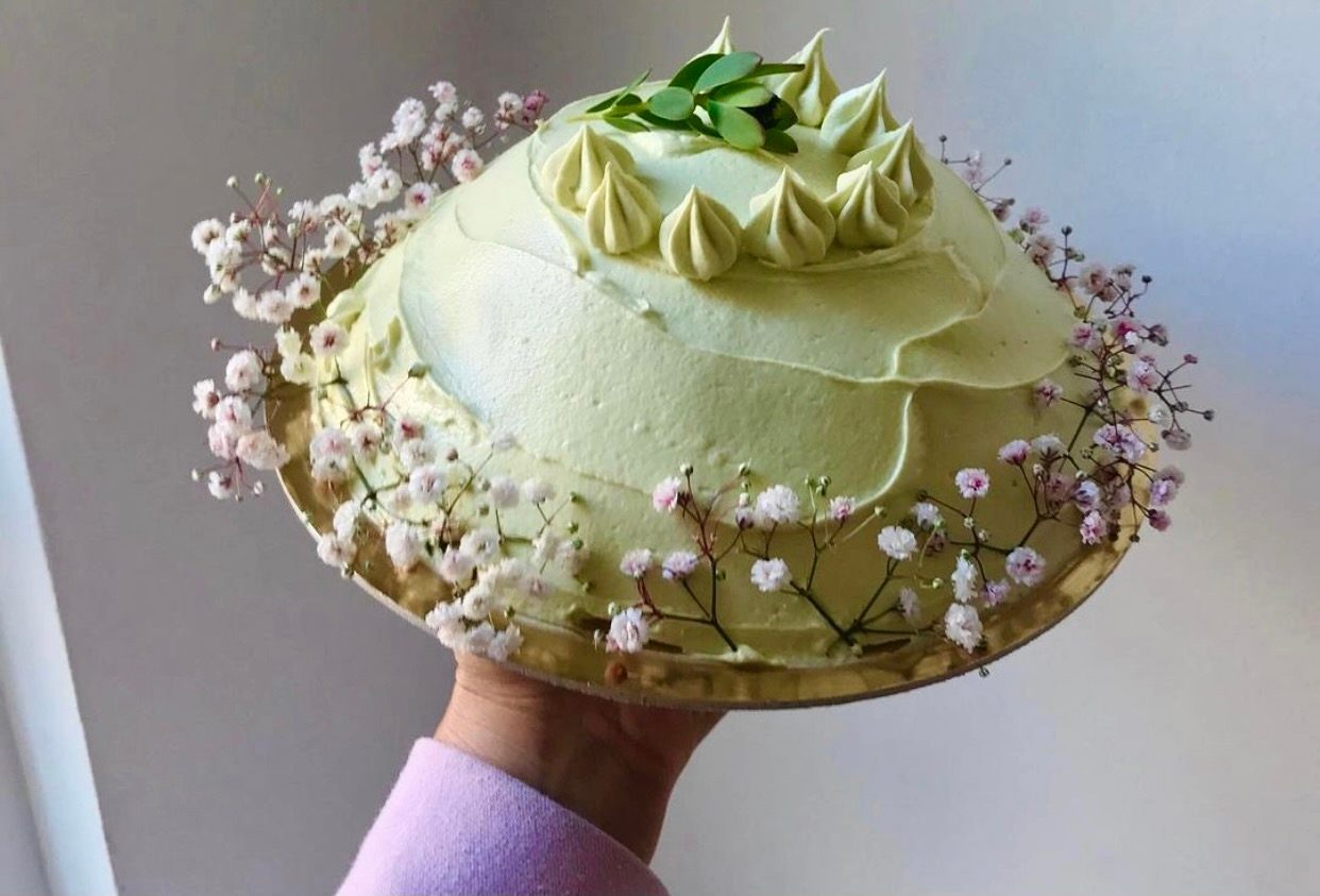 A floral-studded cake.