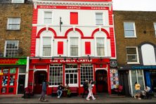 Look for the cheery red and white exterior.