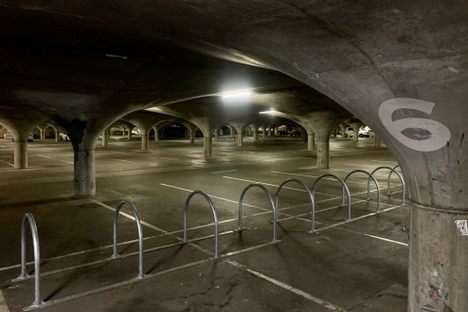 Car park with bike racks.