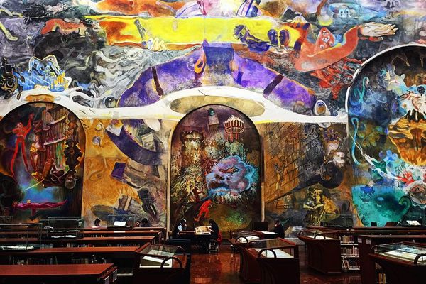 One of the many extraordinary walls of the library.
