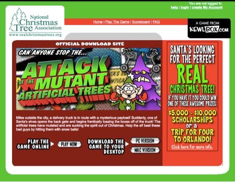 Screenshot of the now defunct “Attack of the Mutant Artificial Christmas Tree” via the Wayback Machine. 