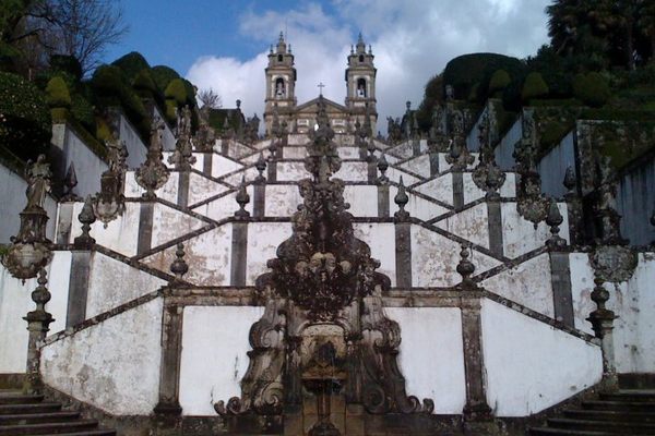 Staring up at the chapel from the bottom of Bom Jesus do Monte's tiered stairs