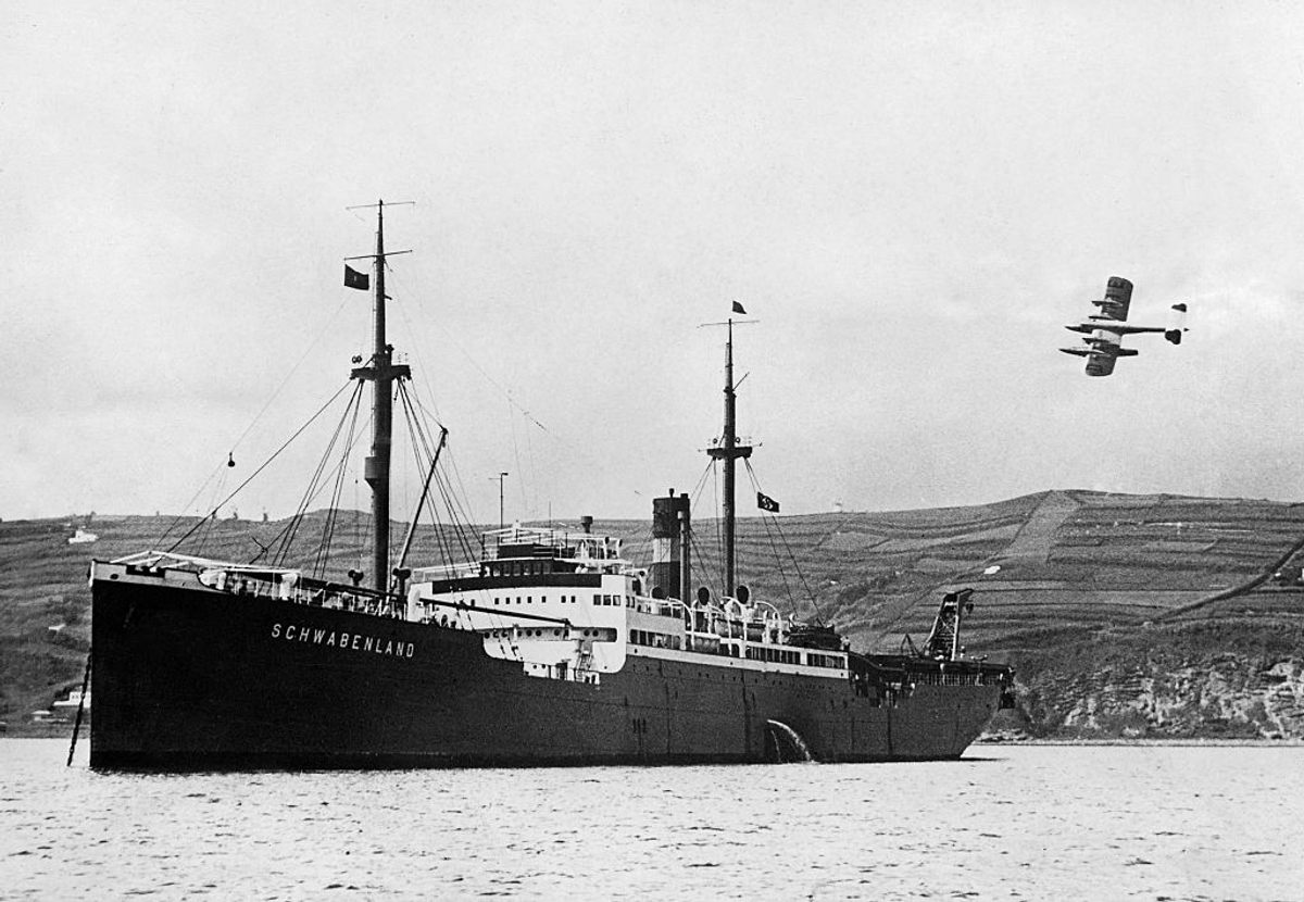The <em>Schwabenland</em> was retrofitted to catapult two ten-ton seaplanes that would survey the Antarctic.