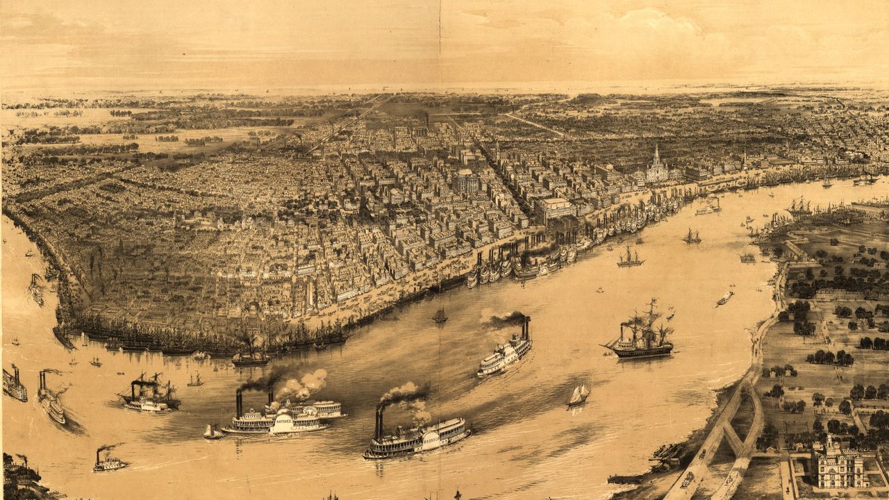 A bird's eye view of New Orleans from 1851.