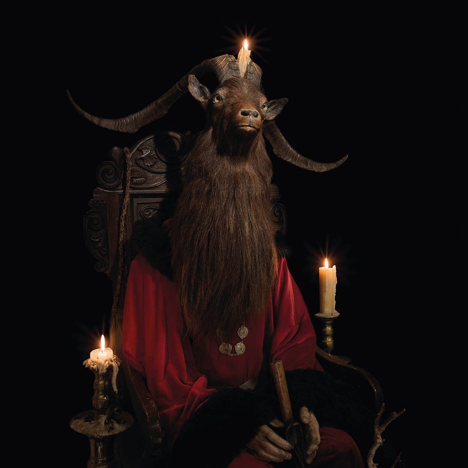 Baphomet, a goat-headed deity who is said to possess both male and female attributes, and who is also represented by the goat pentagram symbol.