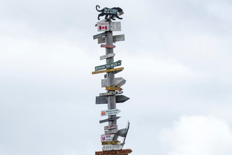 Mileage sign totem pole.