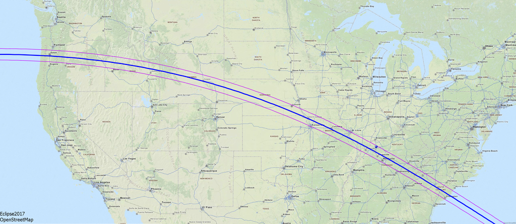 Map of the moon's trajectory across the USA in 2017.