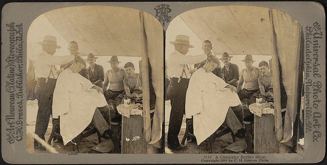 1899. A Company barber shop. Possibly Spanish-American War