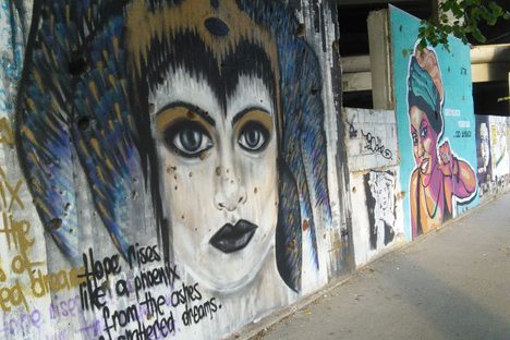 Graffiti at the base.