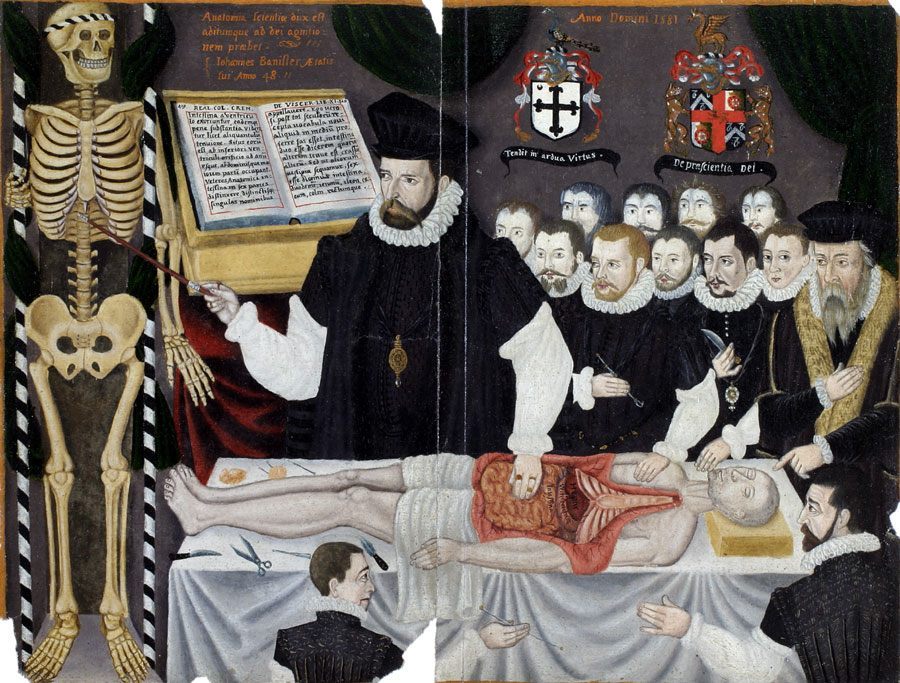 A 16th-century anatomical lecture in London.