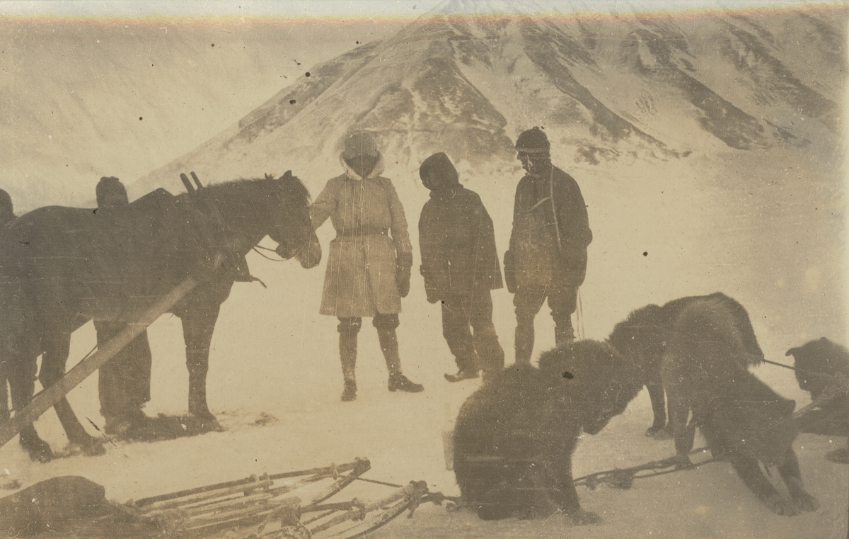 Members of an expedition to Spitsbergen, part of the Svalbard Archipelago, in 1918–19. Fossil-rich deposits on the island have attracted paleontologists for more than a century, but much of the collected material remains unstudied.